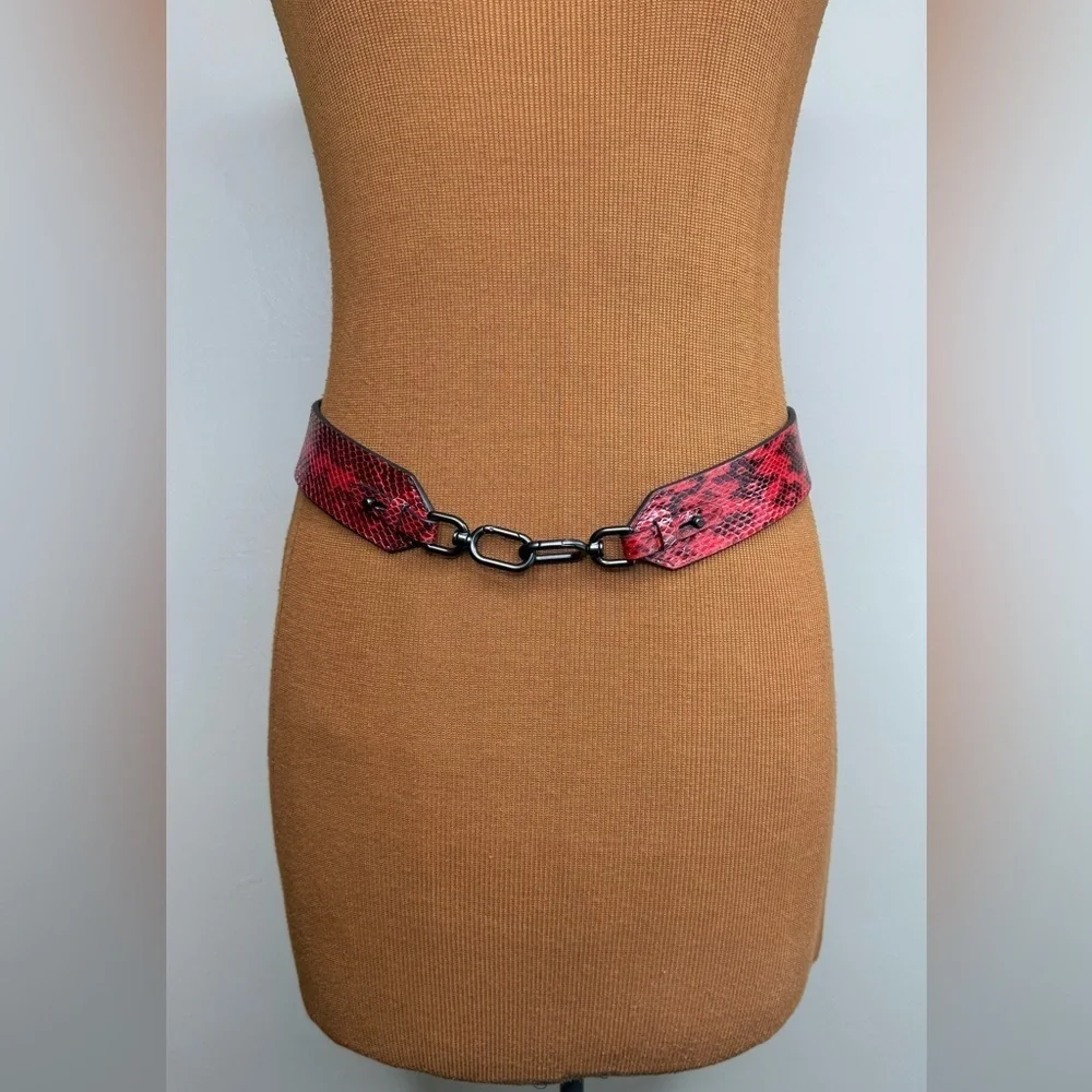 Red Snake Print Belt Carabiner Closure 37”